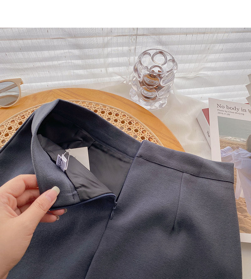 Korean solid color versatile slim high waist A-shaped skirt  5446