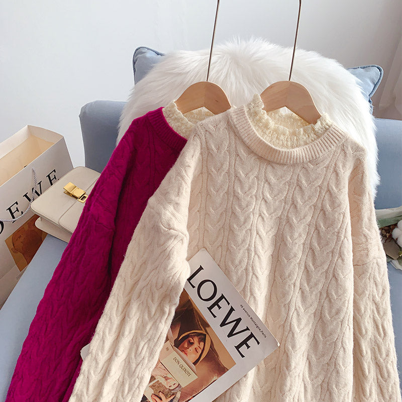 Design sense hemp lace collar sweater  5110
