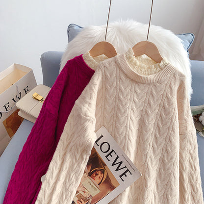 Design sense hemp lace collar sweater  5110