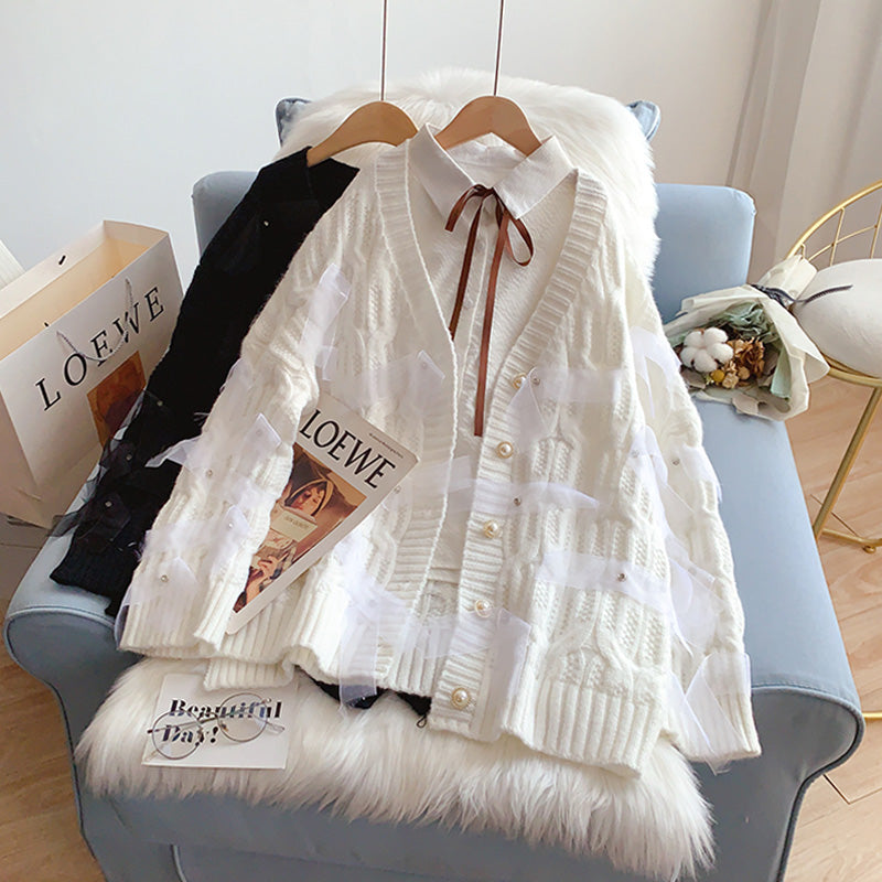 Design three-dimensional heavy industry bow sweater coat  5245