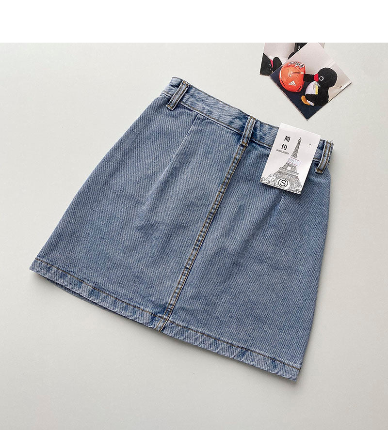 The new Korean small pocket design shows a thin hip wrapped denim skirt  5331