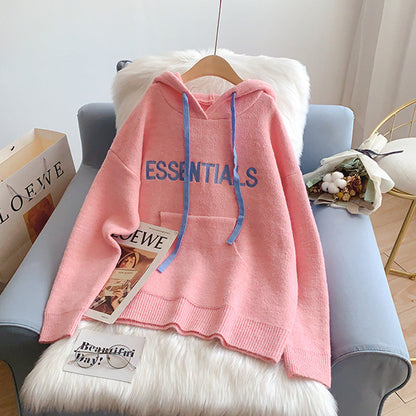 Lazy letter embroidered hooded sweater sweater women's sweater  5216