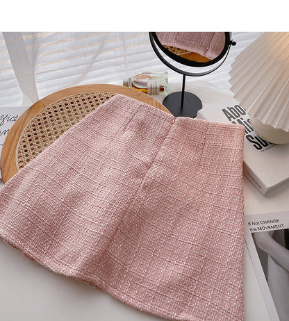 Korean version irregular pearl buckle high waist retro temperament thin  5302