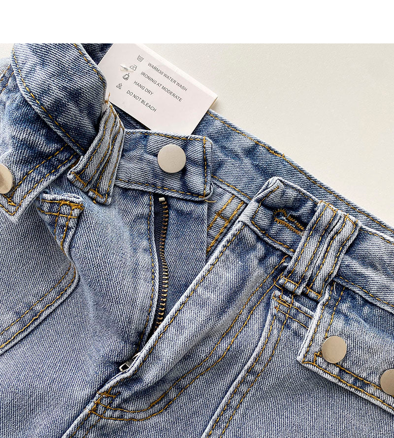 The new Korean small pocket design shows a thin hip wrapped denim skirt  5331