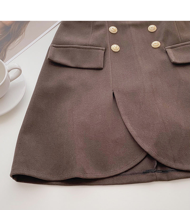 Strap skirt Korean style retro fashion double breasted high waist  5330