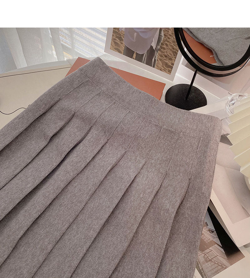 Pleated skirt, versatile knitted A-line high waist skirt  5309
