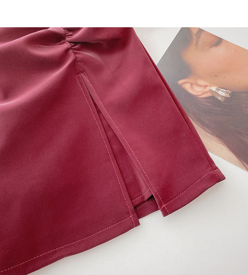 The new Korean fashion retro pleated and forked slim Hip Wrap Skirt  5356