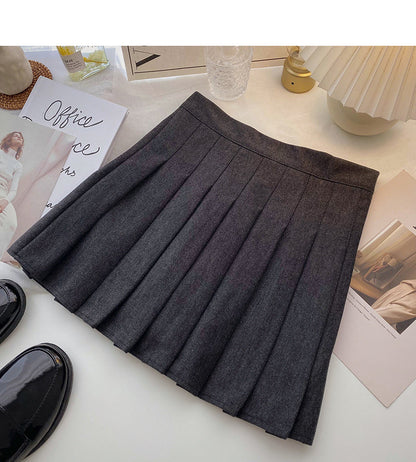 Simple solid color versatile high waist pleated skirt  5351