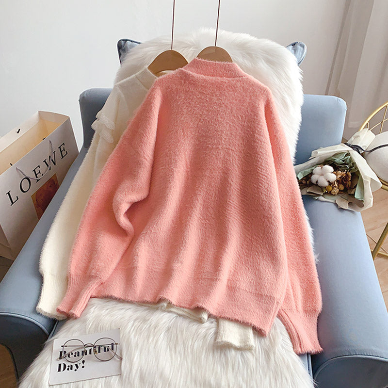 Imitation mink soft waxy sweater knitted top  5260