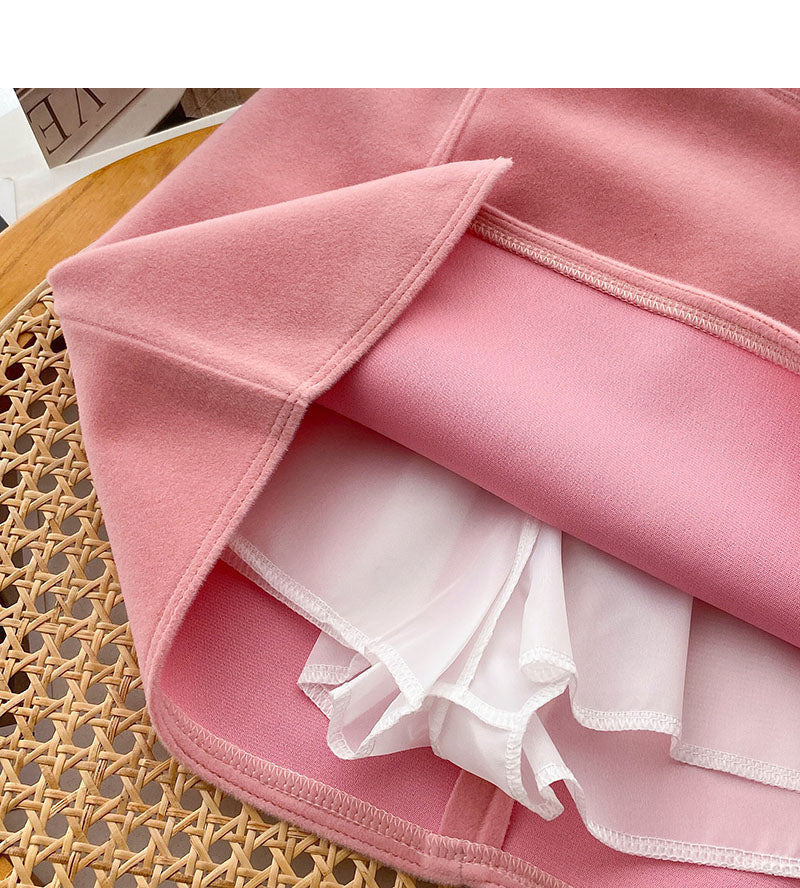 High waist irregular tweed skirt sweet solid color  5354
