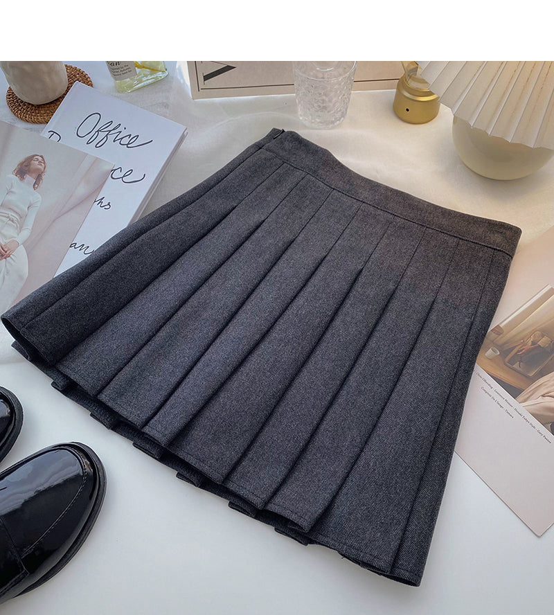 Simple solid color versatile high waist pleated skirt  5351