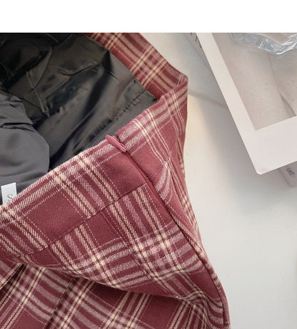 Pleated tweed skirt, Retro High Waist A-line skirt  5300
