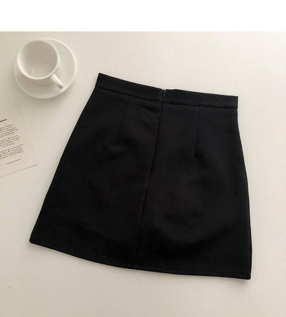 Korean Vintage nail bead bow solid A-line skirt  5317