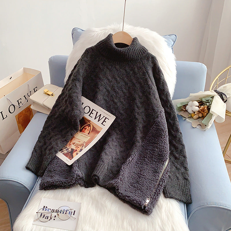 Design lamb wool stitched turtleneck sweater  5177