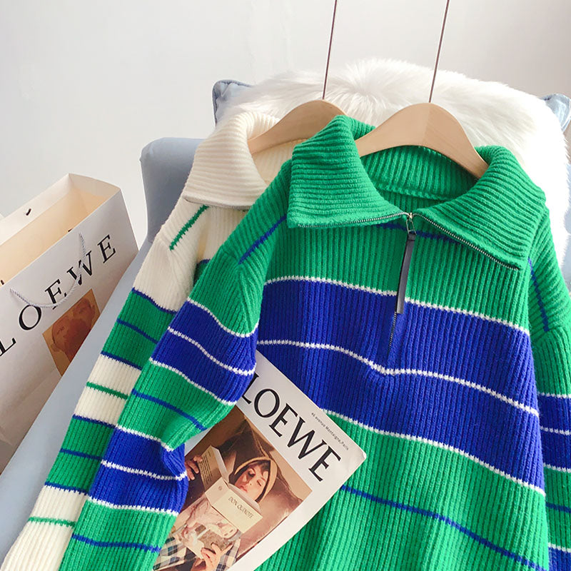 Half Zip high neck Pullover Sweater sweater top  5248