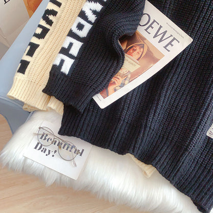 Thick thread high neck sweater lazy wind  5231