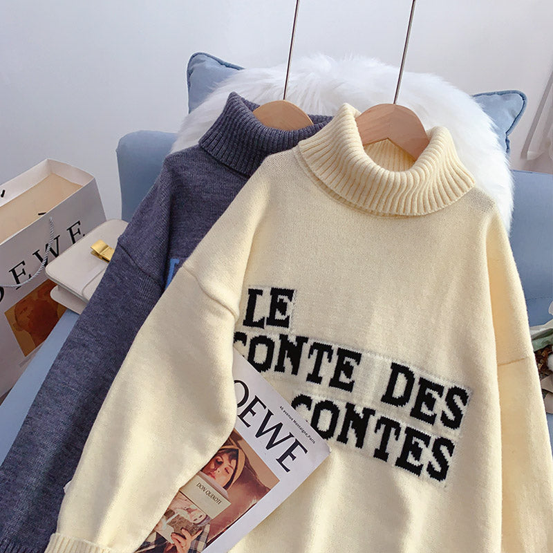 High neck sweater loose lazy coat letter sweater  5232