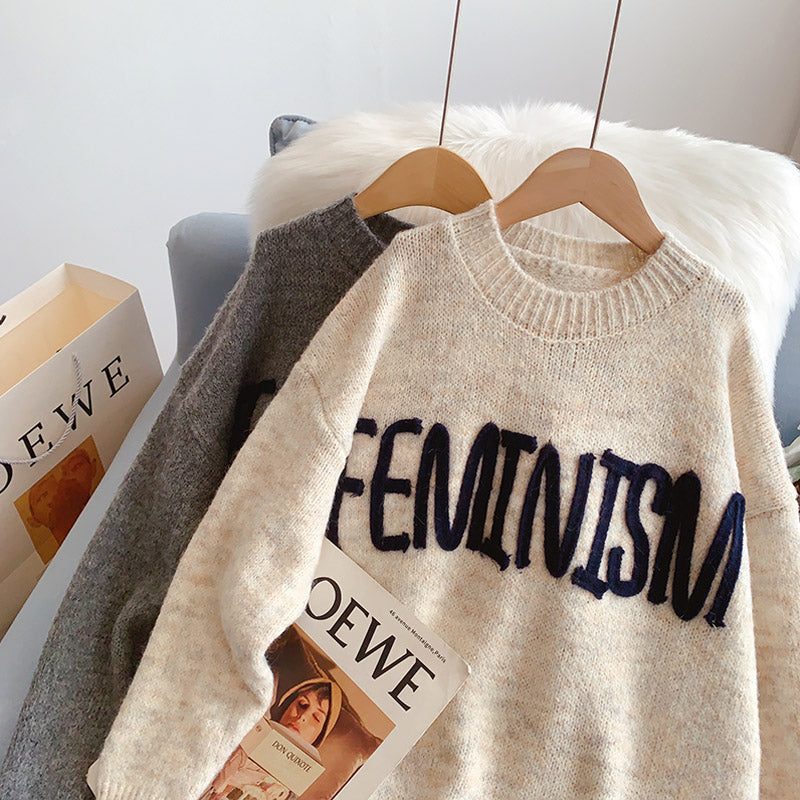 Lazy wind round neck letter sweater sweater sweater top  5221