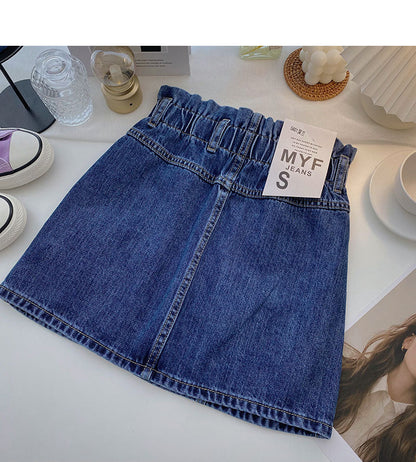 Versatile slim elastic waist denim Vintage A-line skirt  5340
