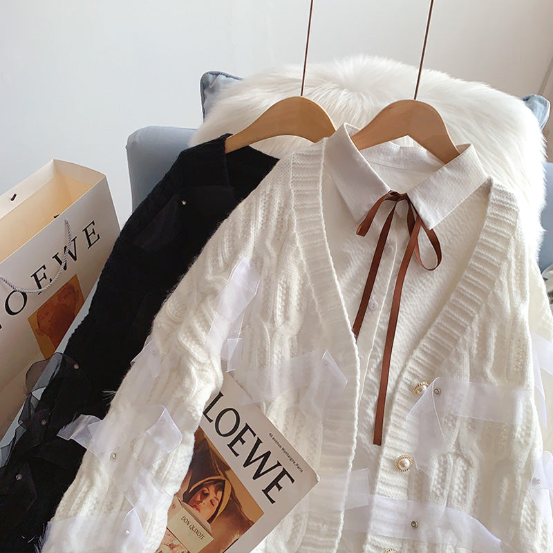Design three-dimensional heavy industry bow sweater coat  5245