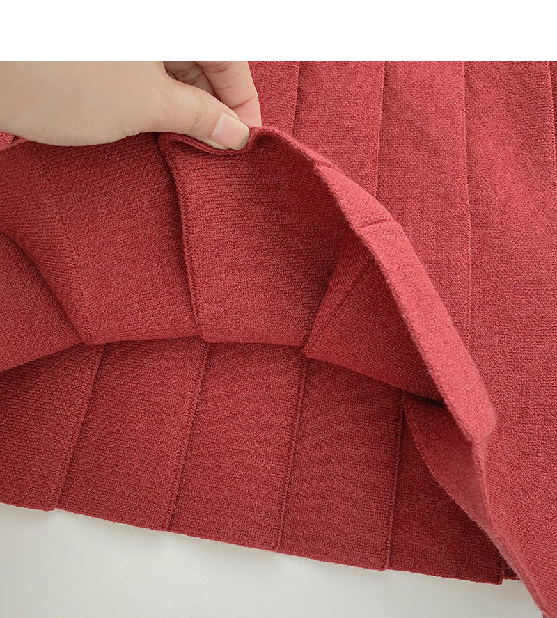 Pleated skirt, versatile knitted A-line high waist skirt  5309