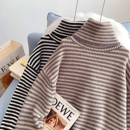 High neck stripe bottomed sweater  5183