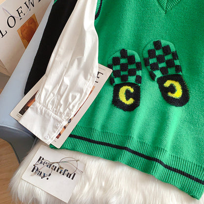 Knitted vest vest coat Vintage V-neck vest  5259