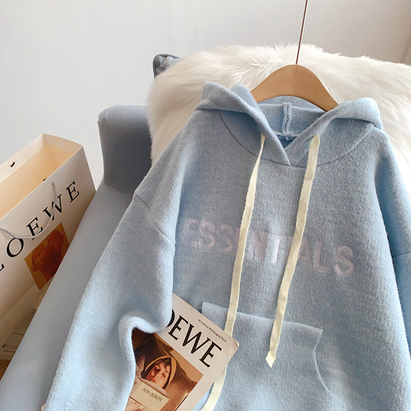 Lazy letter embroidered hooded sweater sweater women's sweater  5216