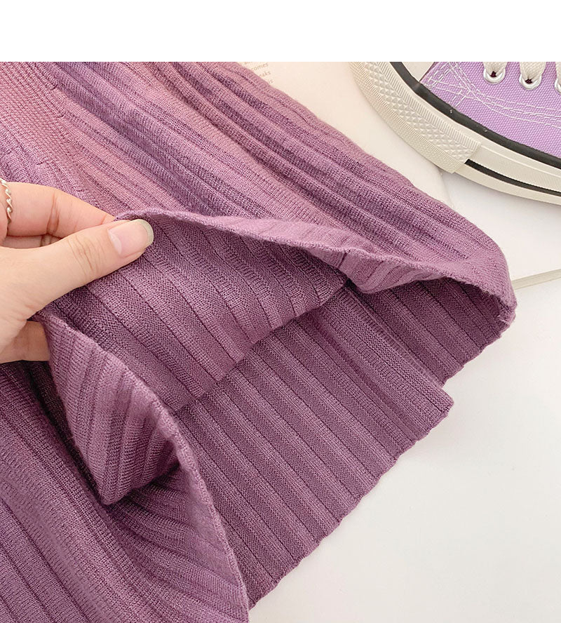 Knitted skirt, versatile pleated high waist A-line skirt  5339