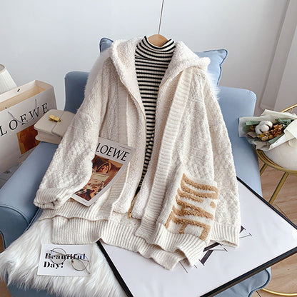 Lamb wool sweater coat medium long lazy style  5163