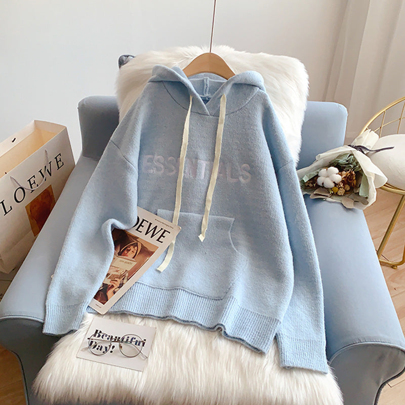 Lazy letter embroidered hooded sweater sweater women's sweater  5216