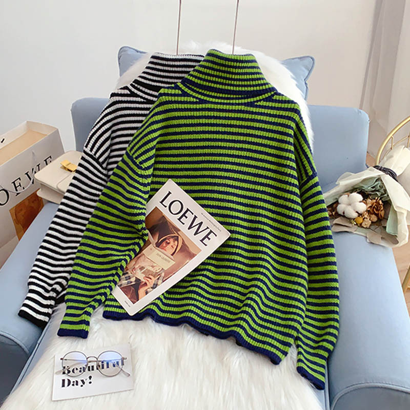 High neck stripe bottomed sweater  5183