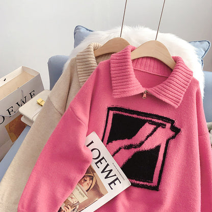 High neck zipper sweater female design sense minority  4985