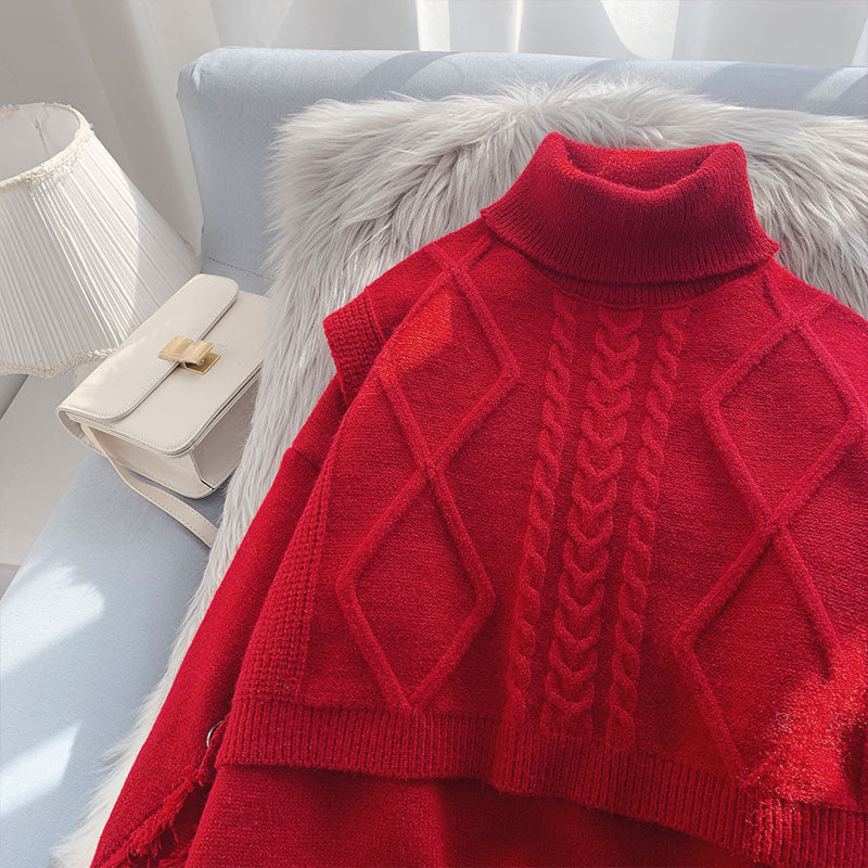 Folding high necked sweater suit two-piece set  4958
