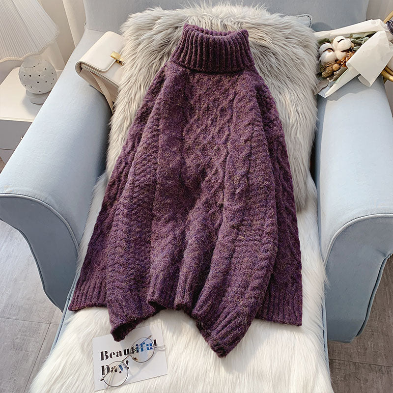 High neck coarse wool twist sweater  5089