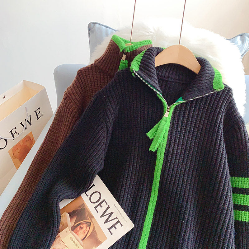 Lazy design high neck zipper sweater cardigan women  4953