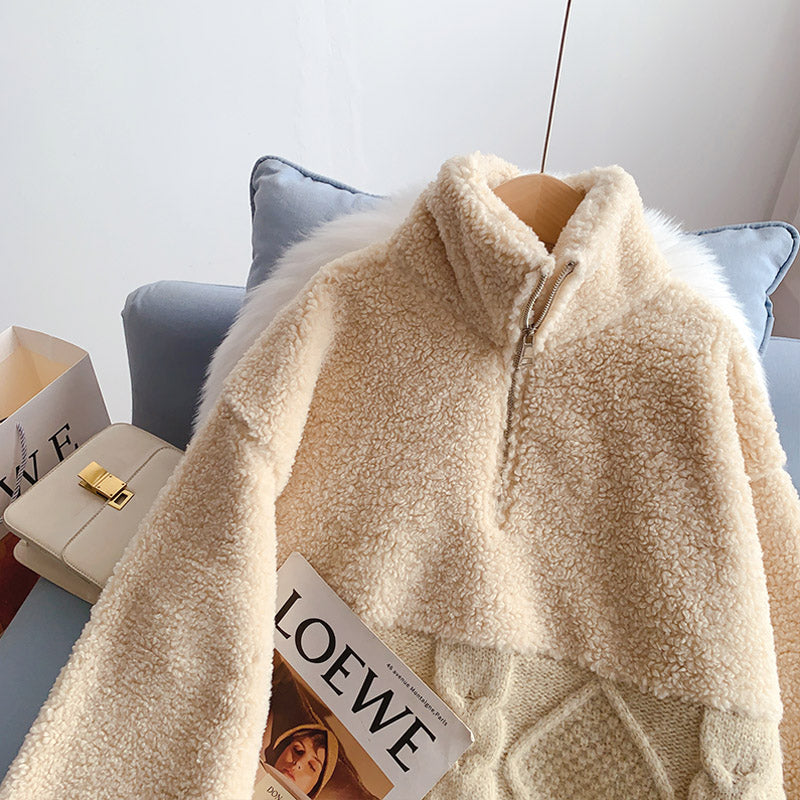 Lamb wool stitched sweater sweater sweater jacket  4974