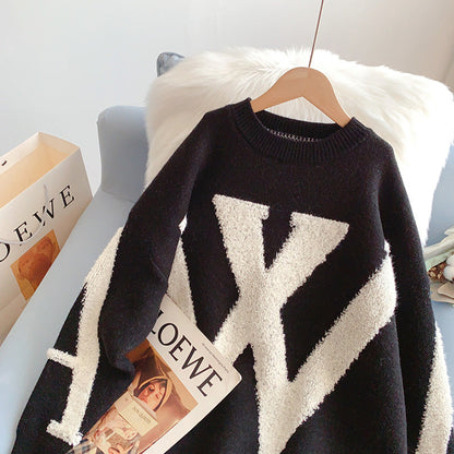 Lazy letter three-dimensional flocking jacquard sweater  5043