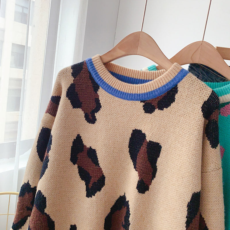Leopard sweater women's fashion loose Pullover Sweater  5086