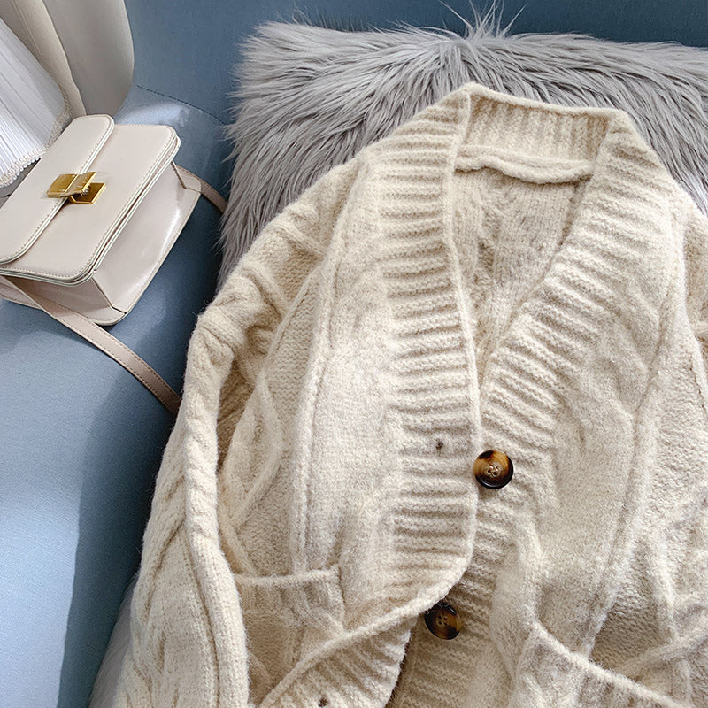 Twist sweater cardigan medium long sweater coat  5100