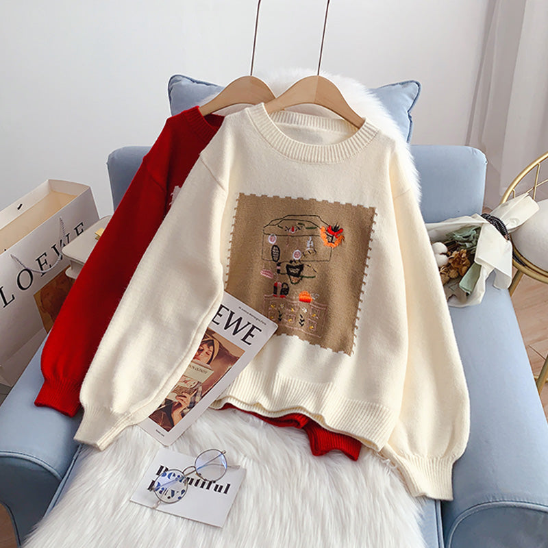 Red Christmas Sweater female Pullover  5009