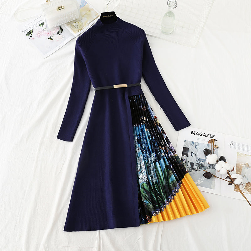 New waist closing light luxury celebrity wool dress  4763