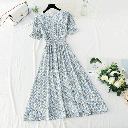 New medium length chiffon skirt with short sleeves is thin and gentle  4864