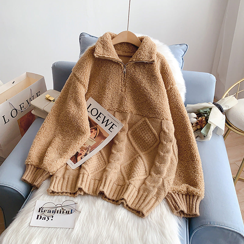 Lamb wool stitched sweater sweater sweater jacket  4974