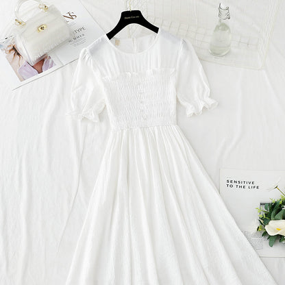 Cotton linen dress French retro slim dress  4884