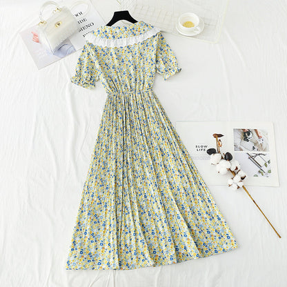 Chiffon floral skirt temperament gentle wind tea break Platycodon skirt  4901