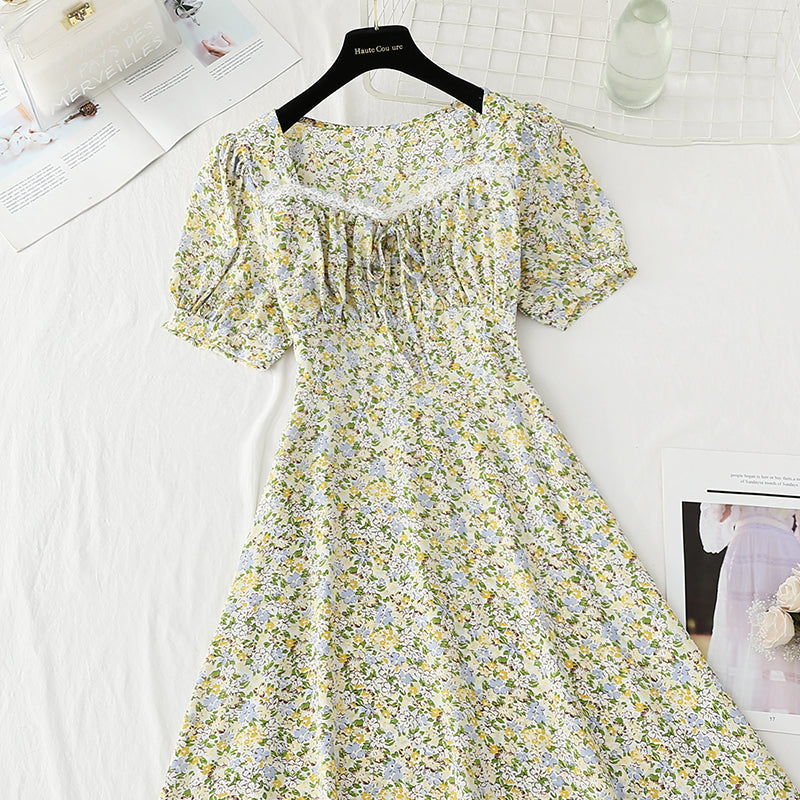 New style gentle wind sweet square collar lace temperament small skirt  4860