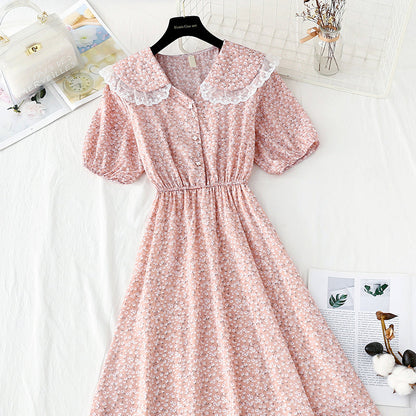 New lace doll neck French retro temperament fairy Chiffon Skirt  4844