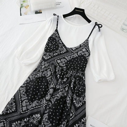 New national style suspender skirt chiffon shirt two piece suit  4692