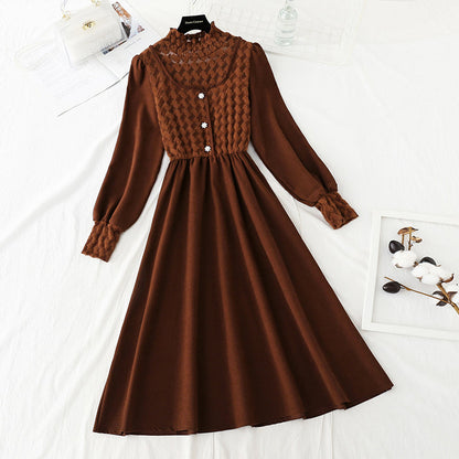 New bottomed skirt lotus leaf collar French retro Hepburn tea break  4772